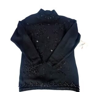 VTG Deadstock 80's Black Beaded Tunic Sweater Dress M Dark Academia Goth NWT